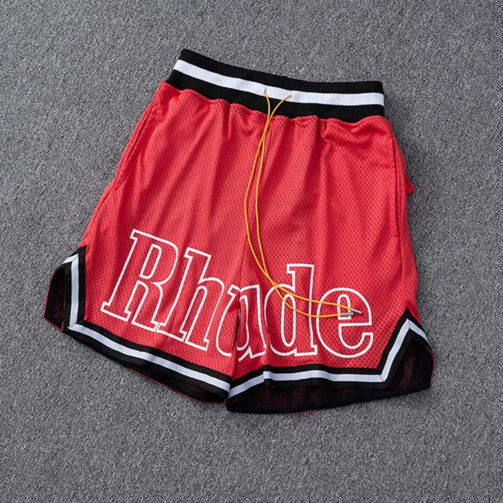 Rhude Classic Logo Print Breathable Beach Shorts Red